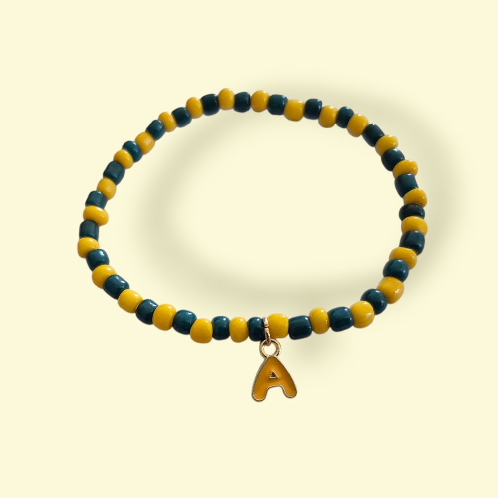 Letter 'A' Beaded Bracelet, Multicolor, GoldTone Alphabet Charm, Kids and Adults